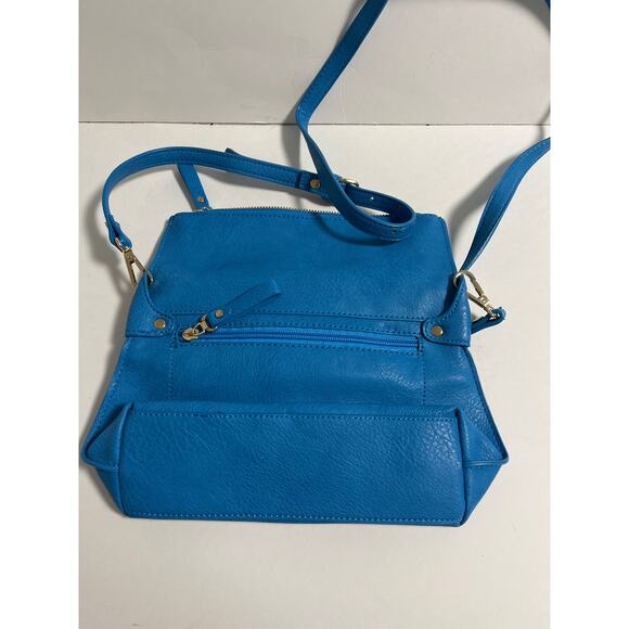 Blue zippered purse/shoulder bag 10x12 in gold medallion accent faux leather - Picture 2 of 3
